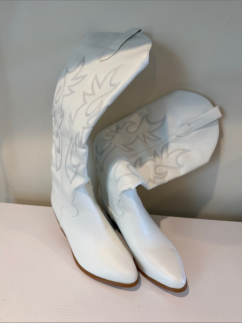 White Western Embroidered Knee-High Boots - Women's